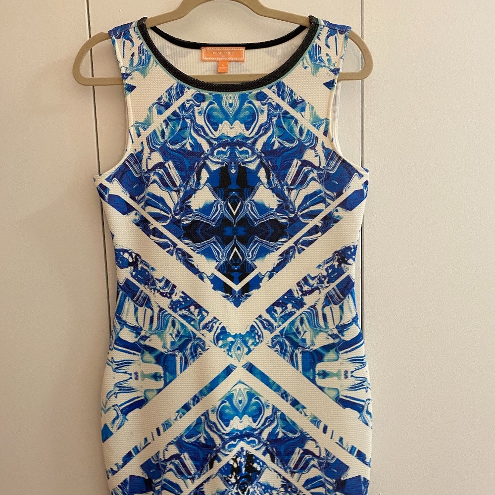 Peach puff Blue and White Dress